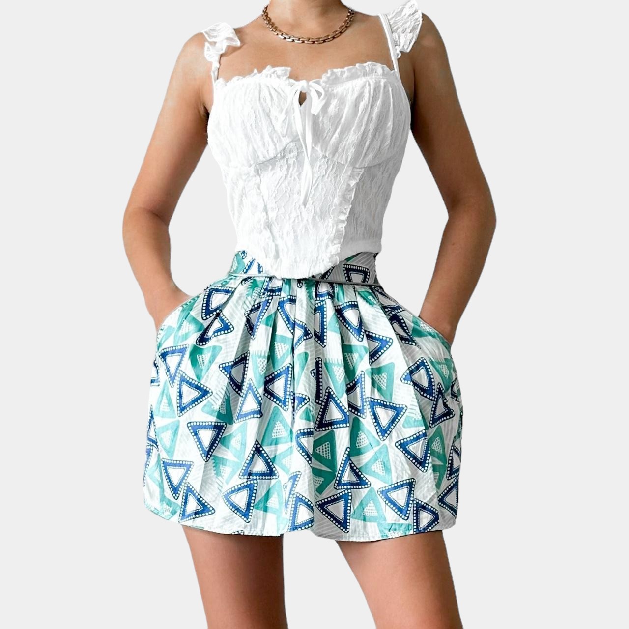 Forever 21 Blue Satin High Waisted Skater Flared Pleated Mini Skirt Size XS