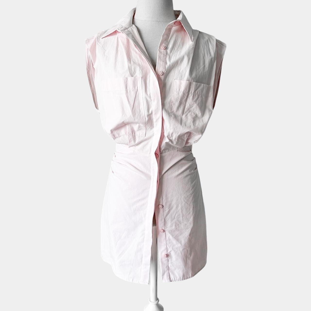 Zara Pastel Pink Button Down Shirt Mini Dress Size XS