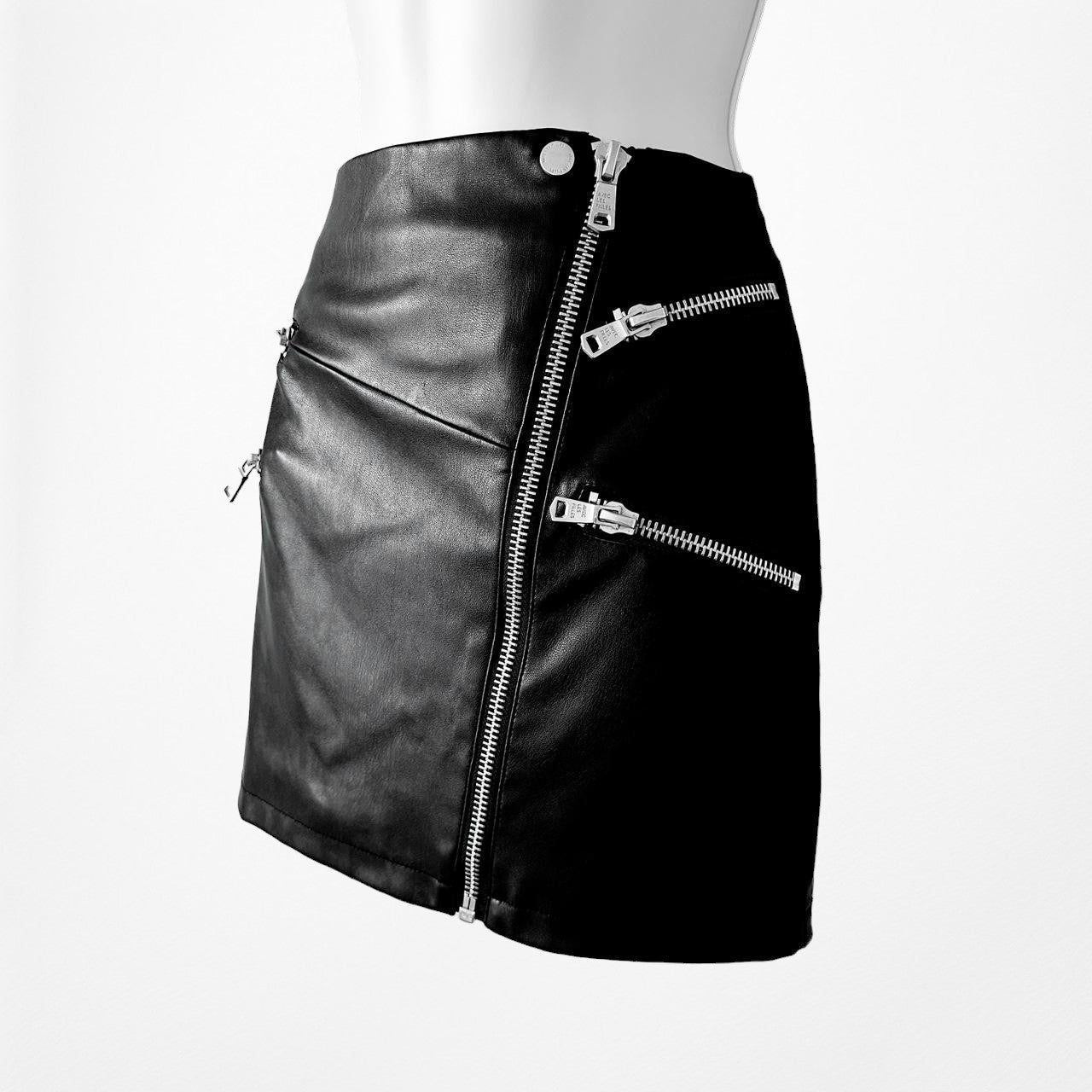 Avec Les Filles Black Zipped Up Faux Leather Mini Bodycon Skirt Size 2/S