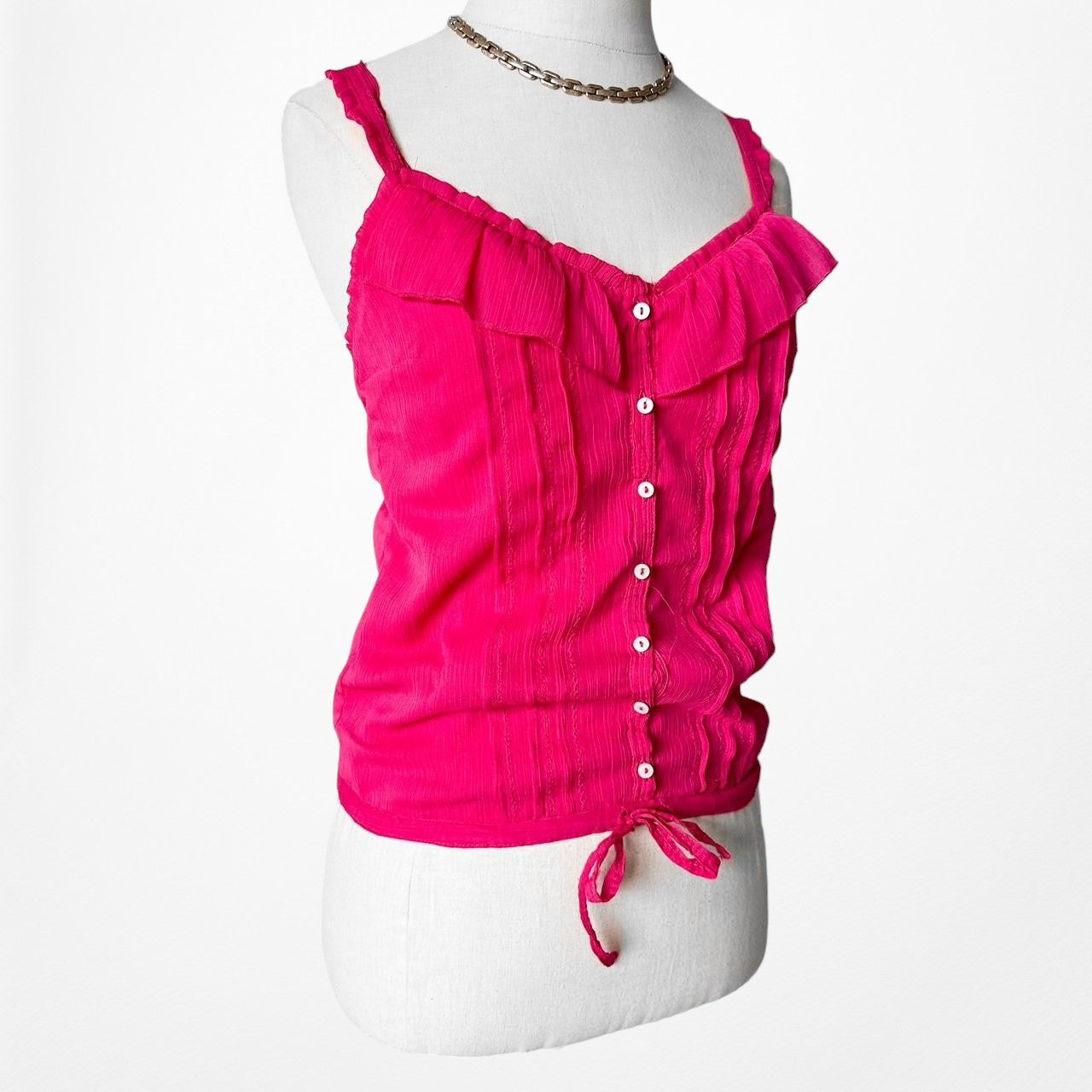 Abercrombie & Fitch VNeck Pink Button Front Ruffle Cami Tank Top Size XS