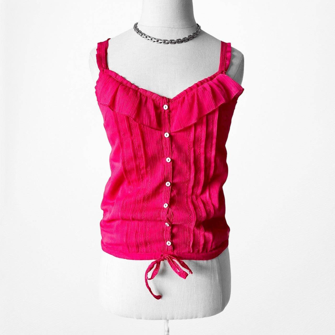 Abercrombie & Fitch VNeck Pink Button Front Ruffle Cami Tank Top Size XS