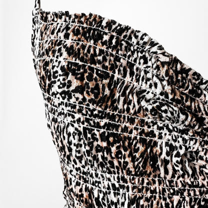 Vintage Y2K Brown Leopard Animal Print Knit Cami Crop Top Size S