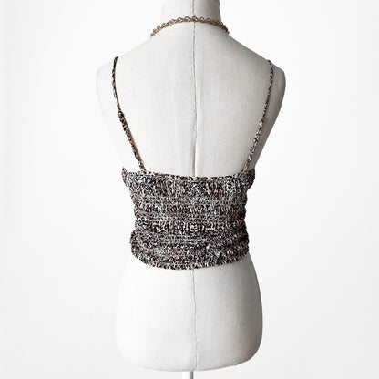 Vintage Y2K Brown Leopard Animal Print Knit Cami Crop Top Size S