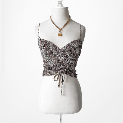 Vintage Y2K Brown Leopard Animal Print Knit Cami Crop Top Size S