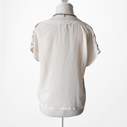 Vintage Y2K Pink Sequin Short Sleeve Blouse Top Size S