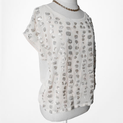 Vintage Y2K Pink Sequin Short Sleeve Blouse Top Size S