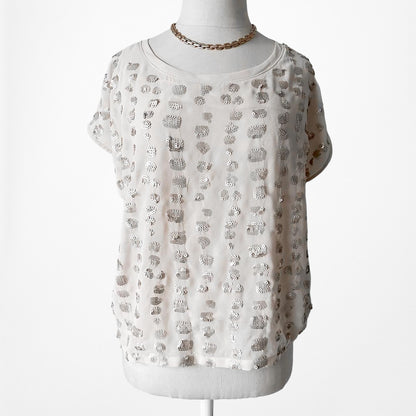 Vintage Y2K Pink Sequin Short Sleeve Blouse Top Size S