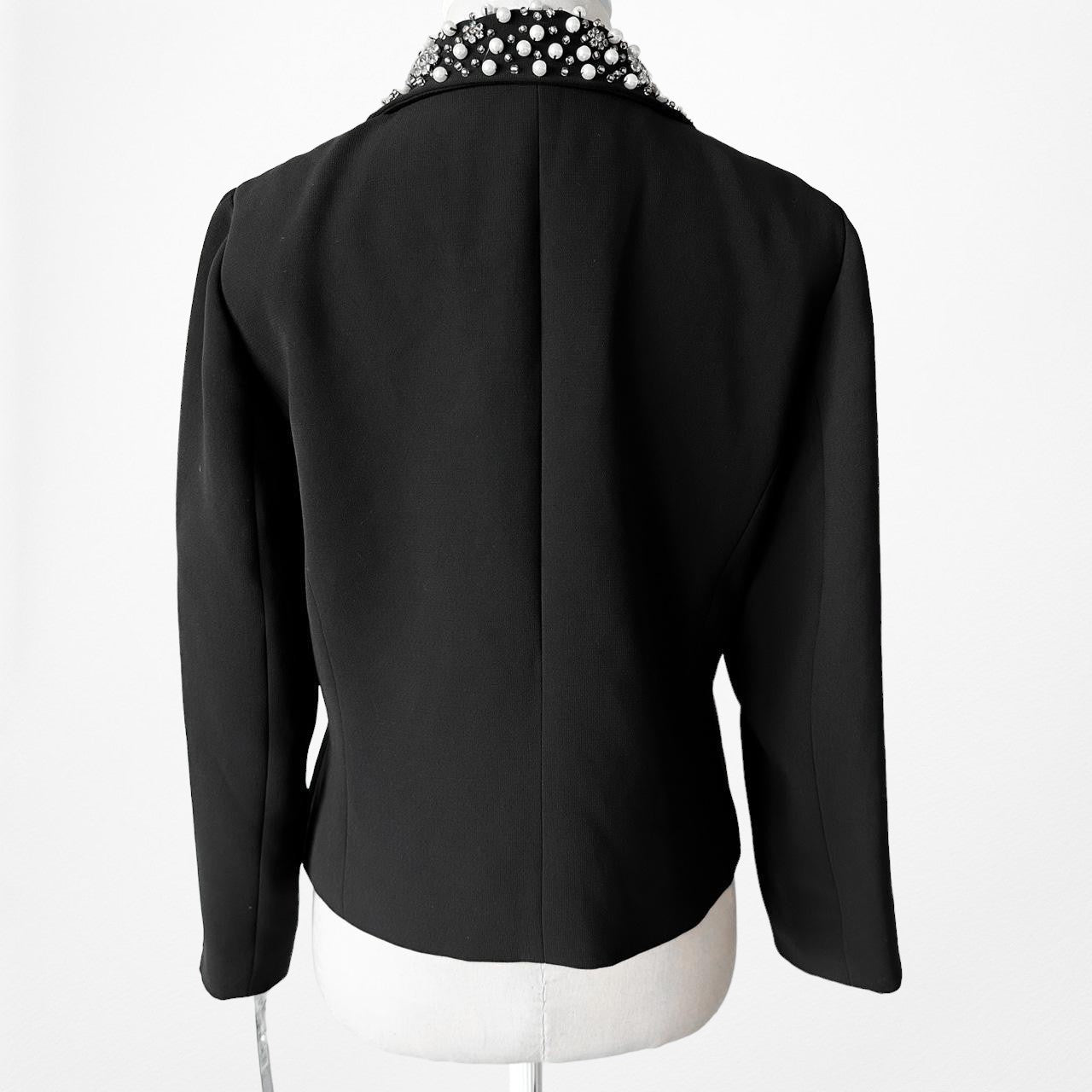 Tahari Black Pearl Collar Shoulder Padded Blazer Jacket Coat Size M