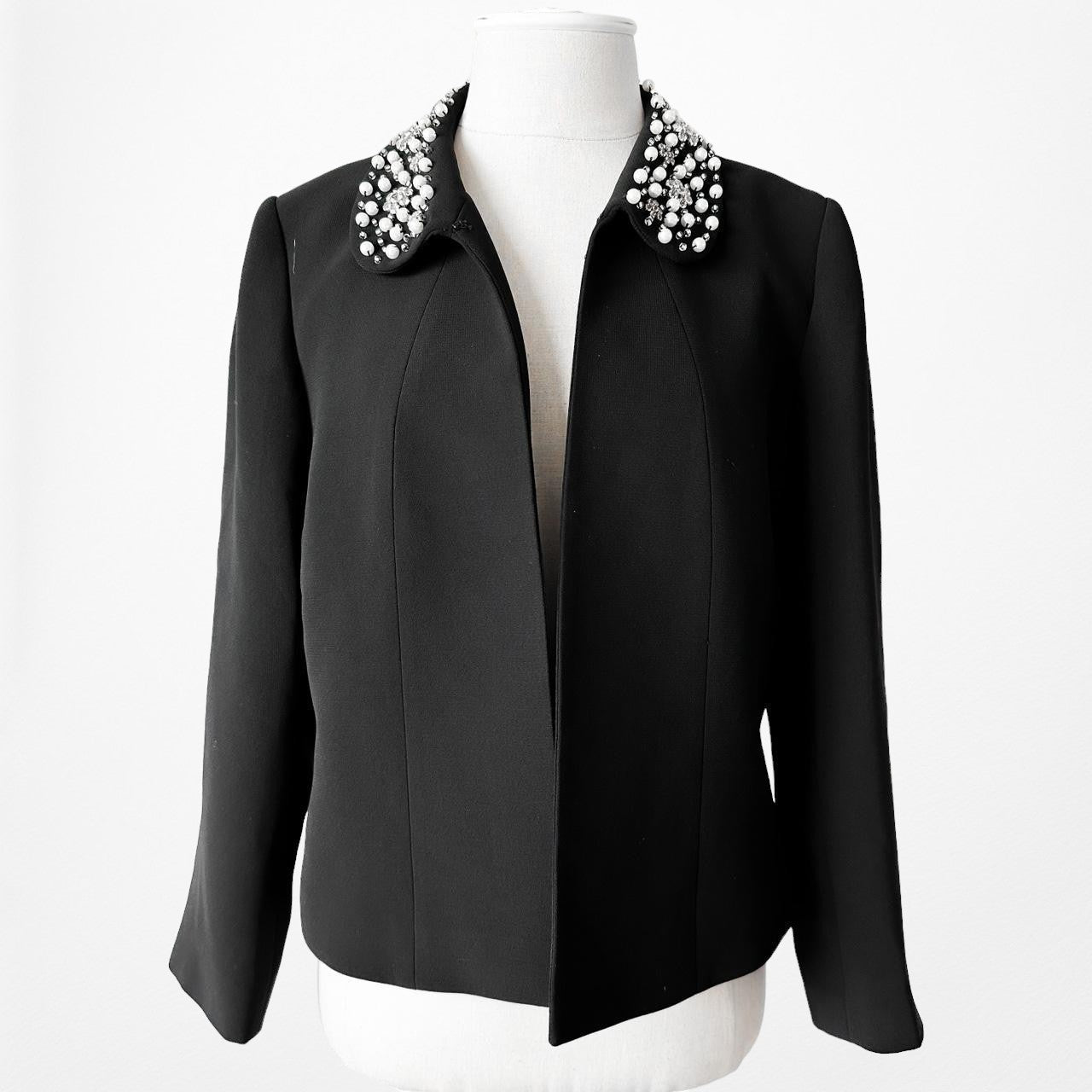 Tahari Black Pearl Collar Shoulder Padded Blazer Jacket Coat Size M