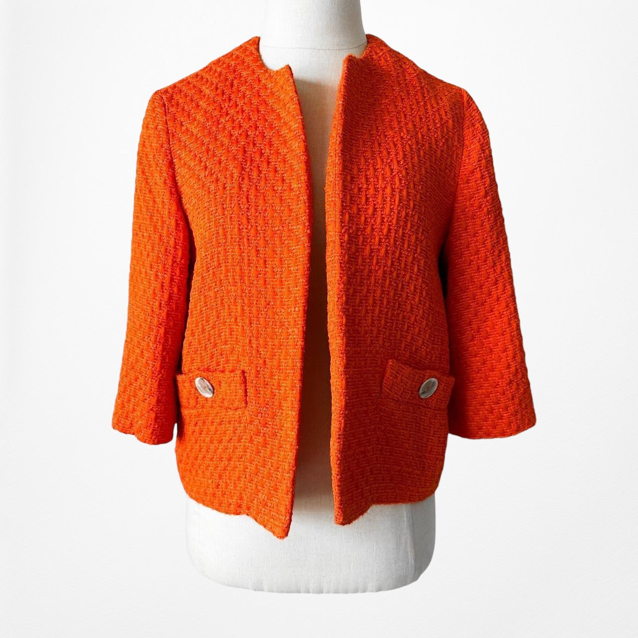 Mango Orange Tweed Blazer Jacket Suit Cardigan Size XS/S