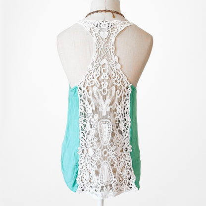 Vintage Y2K Blue Lace Button Down Racer Tank Cami Top S