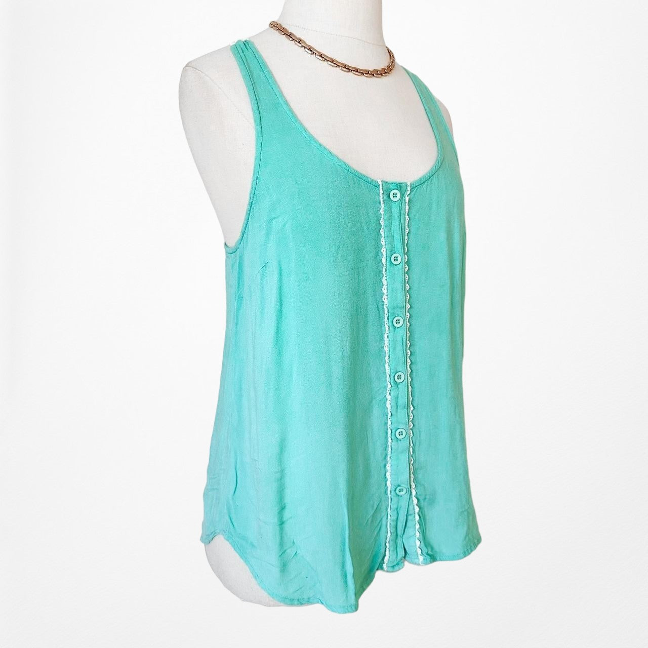 Forever 21 Blue Lace Button Down Racer Tank Top S