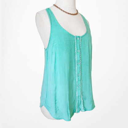Vintage Y2K Blue Lace Button Down Racer Tank Cami Top S