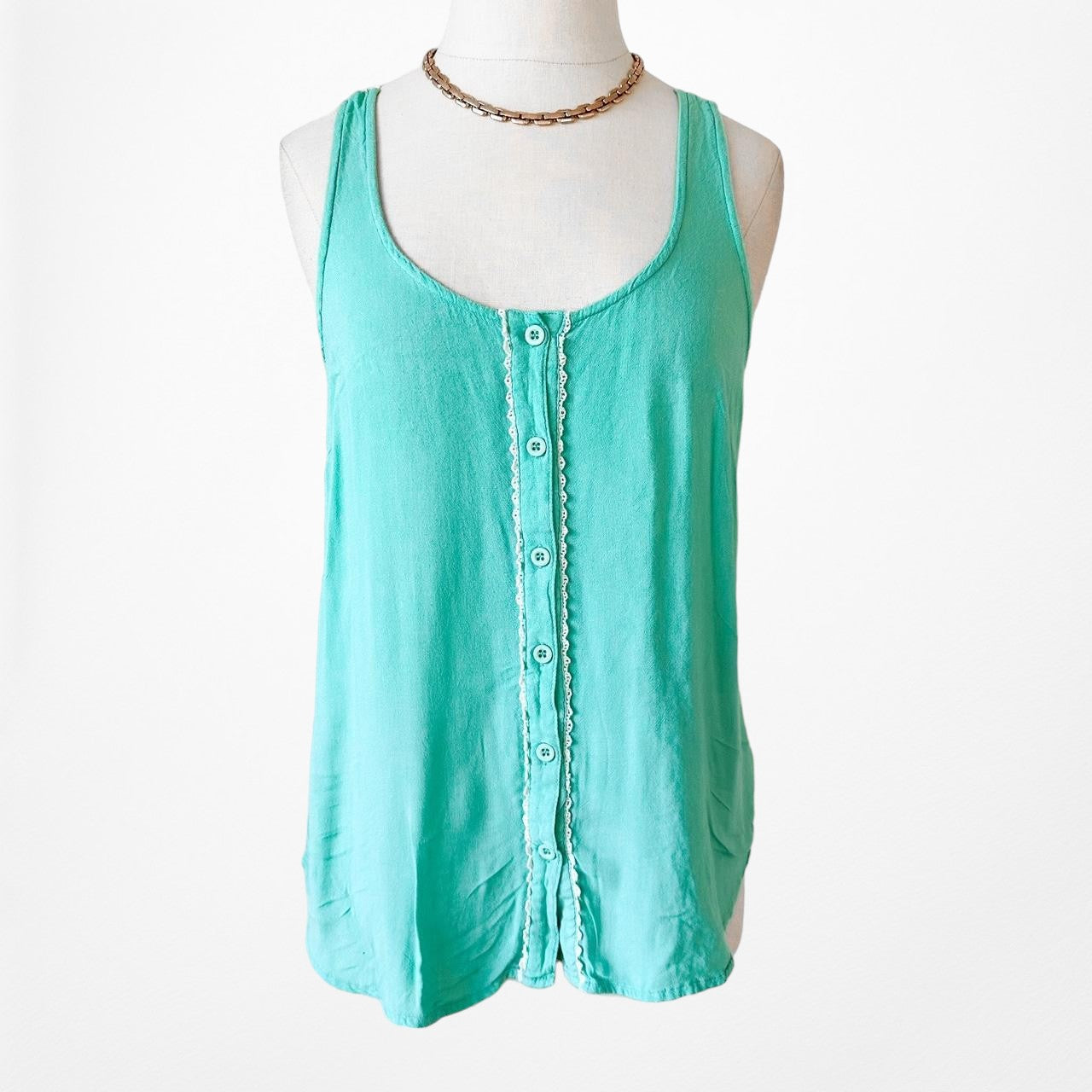 Forever 21 Blue Lace Button Down Racer Tank Top S