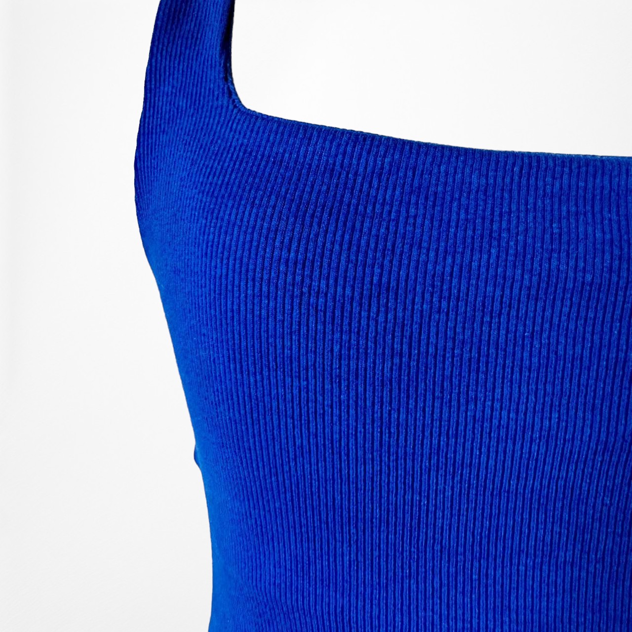 Zara Blue Ribbed Knit Square Neck Fitted Casual Tank Top Size XS/S/M