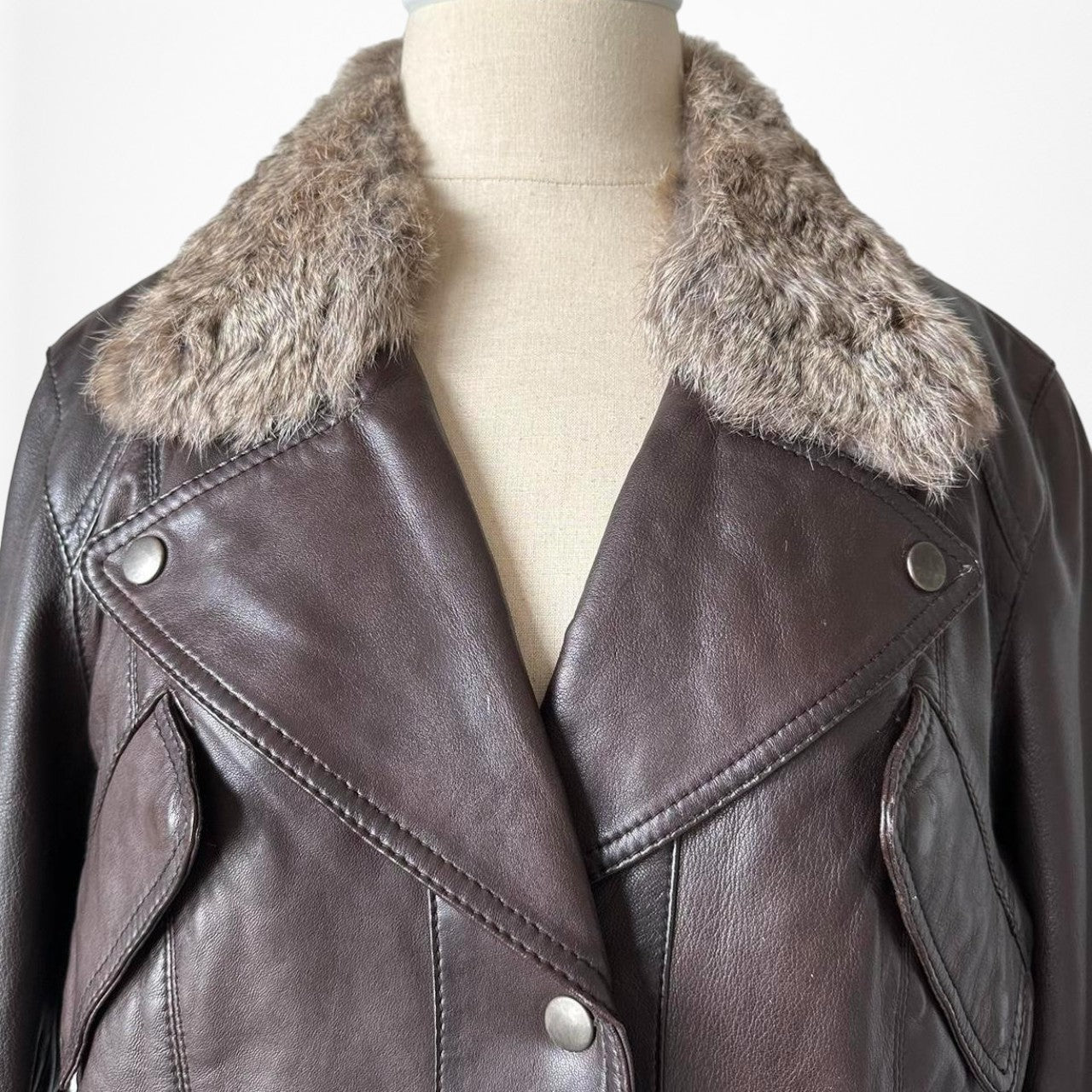 Kenneth Cole Brown Vintage Real Fur Authentic Leather Jacket Coat Size L