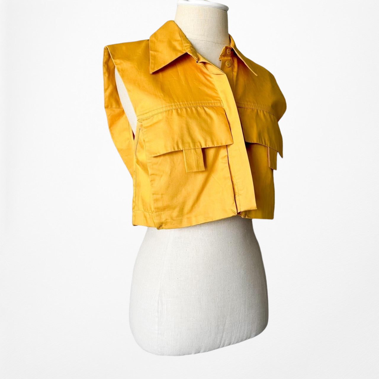 Zara Yellow Sleeveless Button Down Cropped Shirt Top Size XS/S