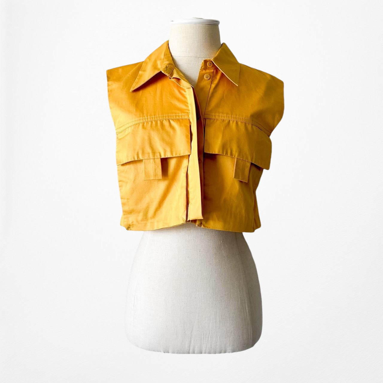 Zara Yellow Sleeveless Button Down Cropped Shirt Top Size XS/S