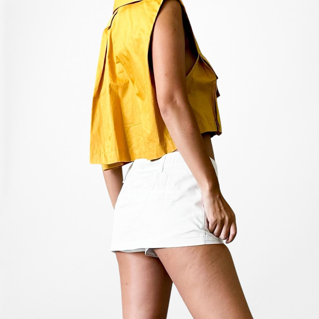 Zara Yellow Sleeveless Button Down Cropped Shirt Top Size XS/S