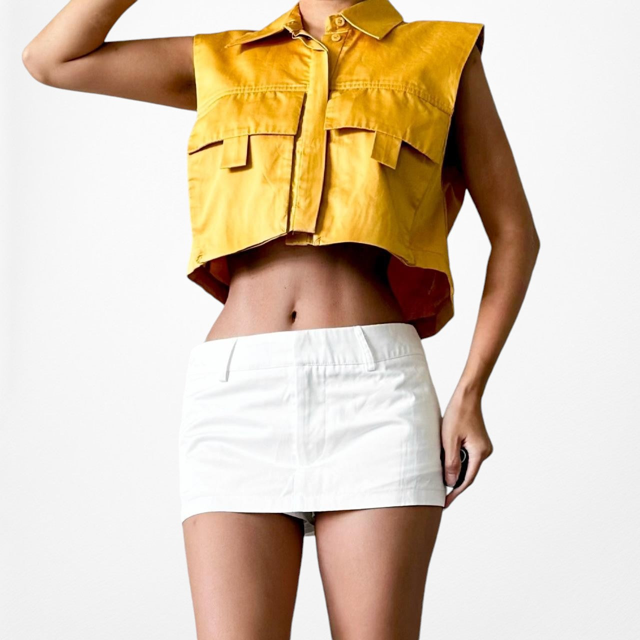 Zara Yellow Sleeveless Button Down Cropped Shirt Top Size XS/S