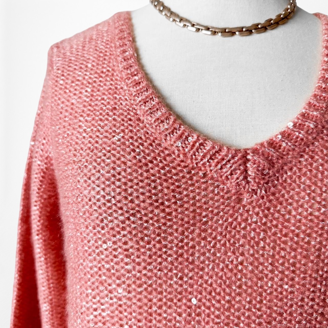 Apt. 9 Pink Sequin V-Neck Pullover Knit Sweater Top Size S