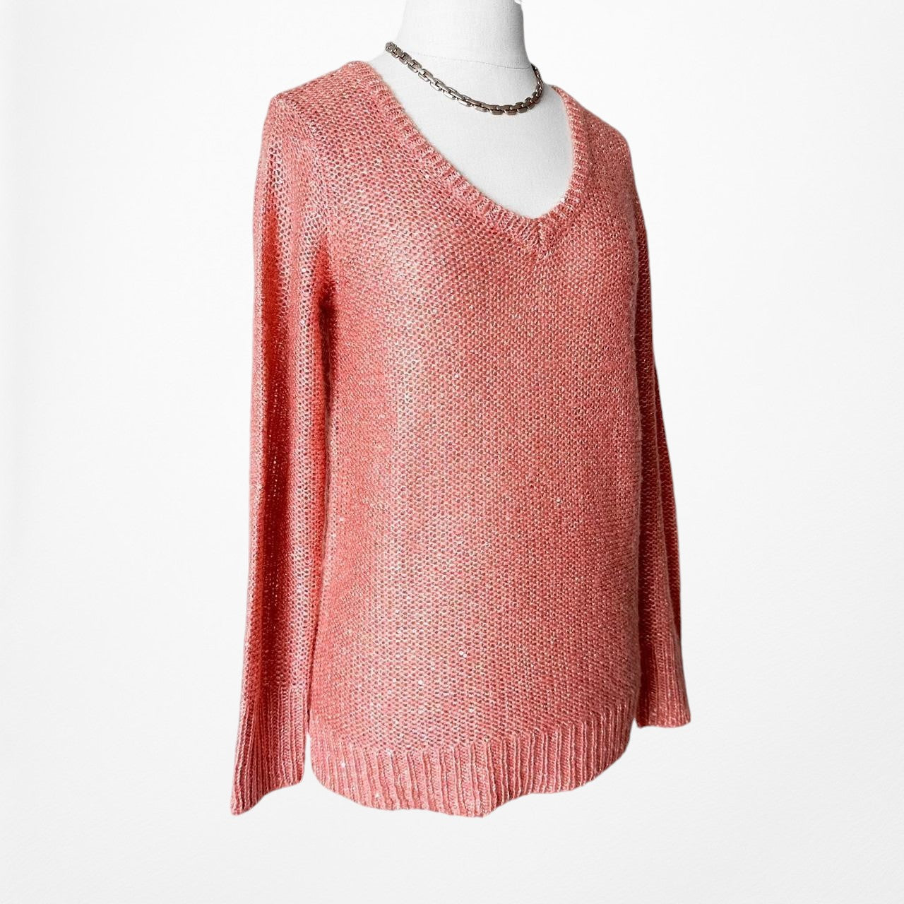 Apt. 9 Pink Sequin V-Neck Pullover Knit Sweater Top Size S