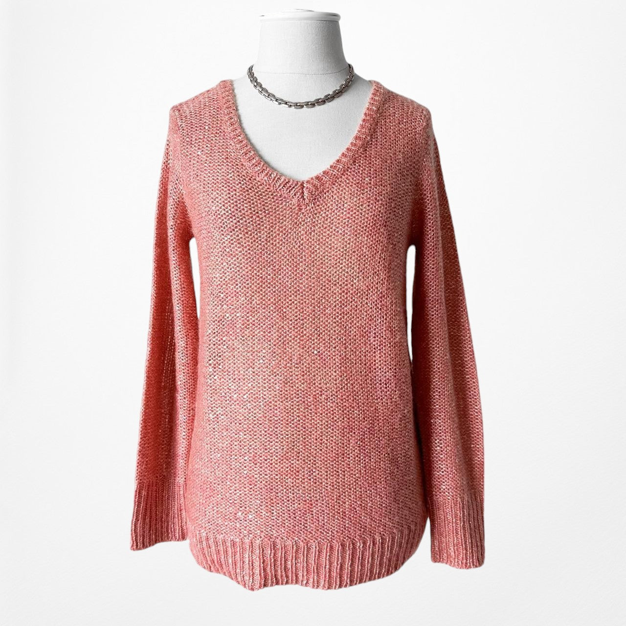 Apt. 9 Pink Sequin V-Neck Pullover Knit Sweater Top Size S