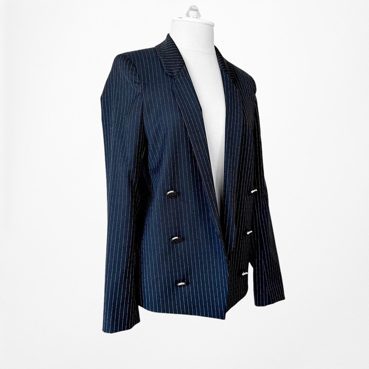 River Island Navy Blue Striped Double Breasted Blazer Jacket Suit Size 8/S