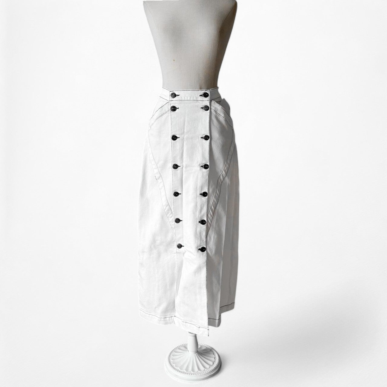 Jason Wu White Button Front Detail A-Line Denim High Waisted Maxi Skirt Size XS