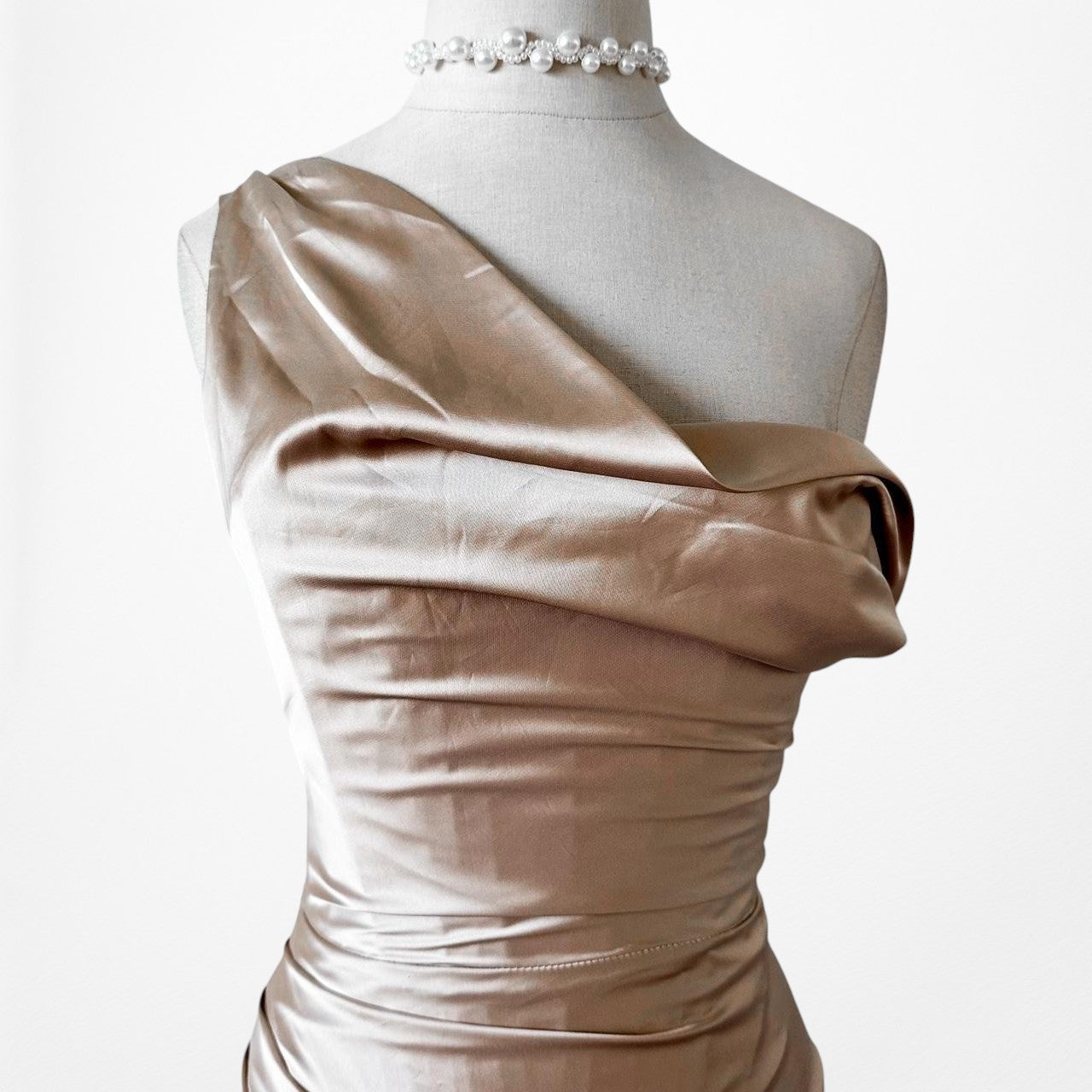 Babyboo Champagne Beige Satin One Shoulder Bustier Corset Maxi Dress Size XS/S