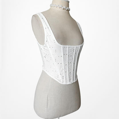 Zara Knit Square Neck Cutout Bustier Corset Tank Cami Cropped Top Size S