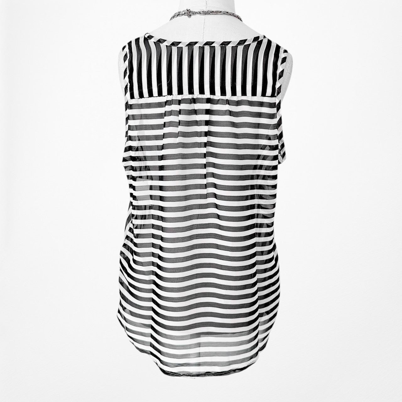 Vintage Y2K Black White Sleeveless Striped Sheer Tank Top Size XS/S
