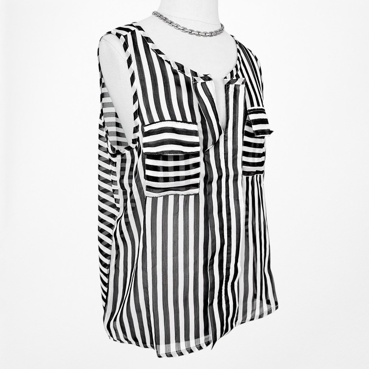 Vintage Y2K Black White Sleeveless Striped Sheer Tank Top Size XS/S