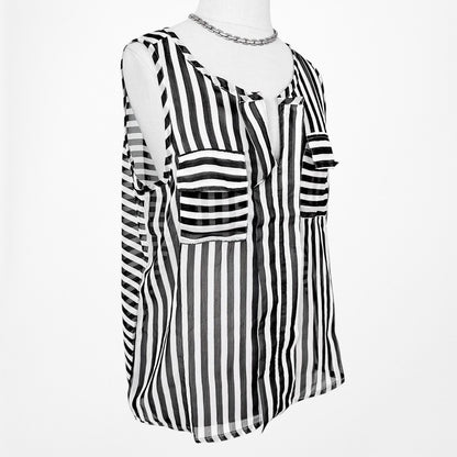 Vintage Y2K Black White Sleeveless Striped Sheer Tank Top Size XS/S