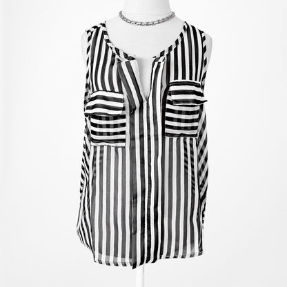 Vintage Y2K Black White Sleeveless Striped Sheer Tank Top Size XS/S