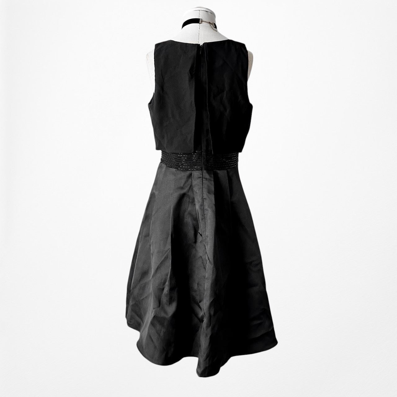 SLNY Black Satin Pleated Flared Knee Length Skater Formal Dress Size 6/M