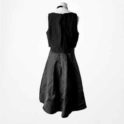 SLNY Black Satin Pleated Flared Knee Length Skater Formal Dress Size 6/M