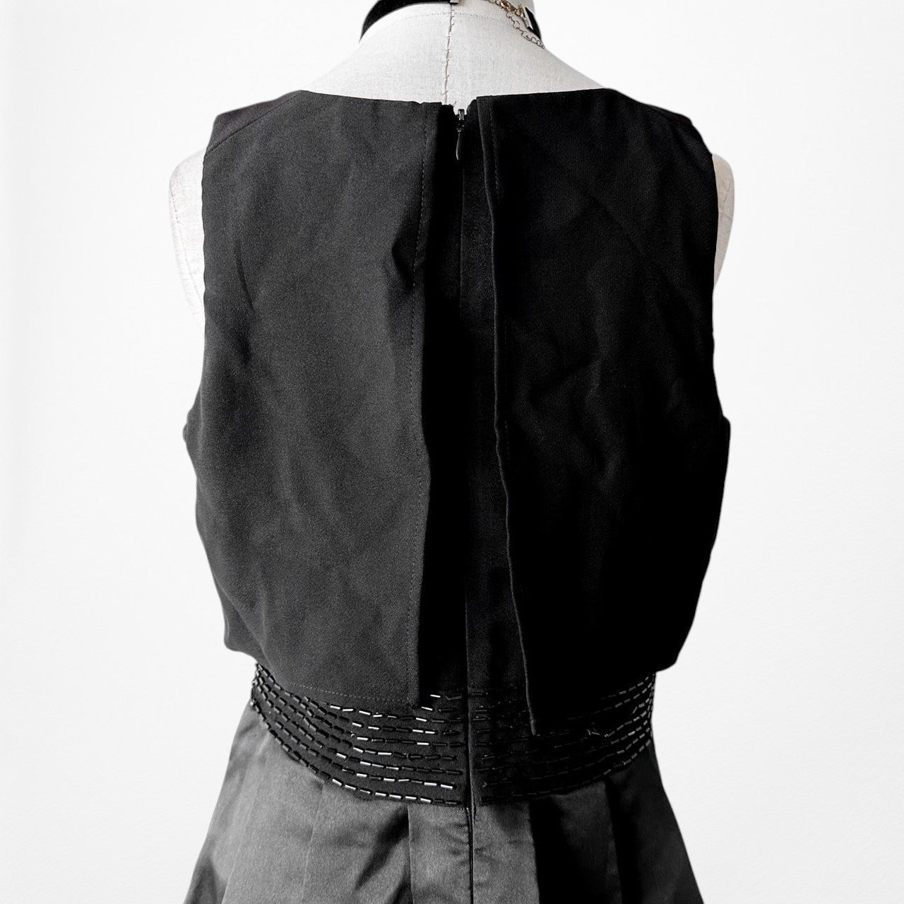 SLNY Black Satin Pleated Flared Knee Length Skater Formal Dress Size 6/M