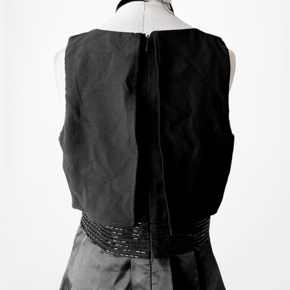 SLNY Black Satin Pleated Flared Knee Length Skater Formal Dress Size 6/M