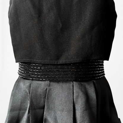 SLNY Black Satin Pleated Flared Knee Length Skater Formal Dress Size 6/M