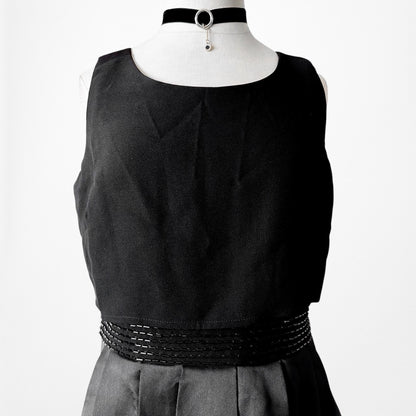 SLNY Black Satin Pleated Flared Knee Length Skater Formal Dress Size 6/M