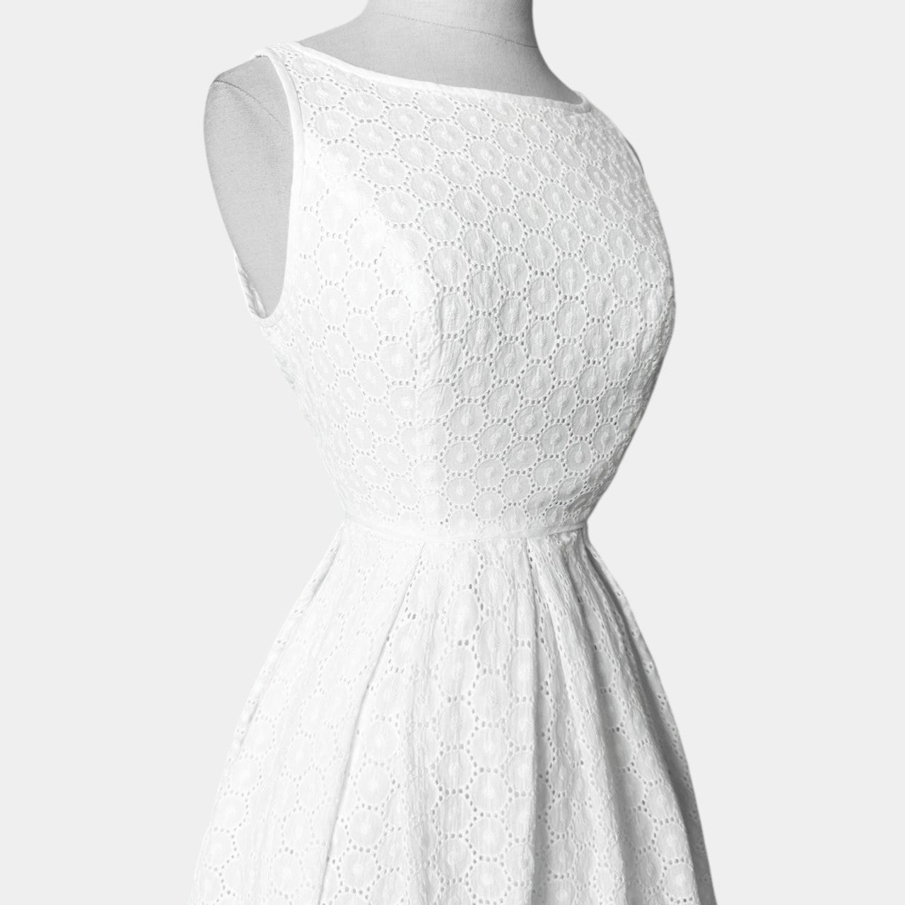 Kasper White Sleeveless Lace Pleated Knee Length Flared Skater Dress Size 4/S/M