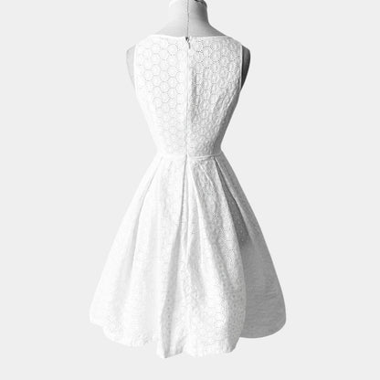 Kasper White Sleeveless Lace Pleated Knee Length Flared Skater Dress Size 4/S/M