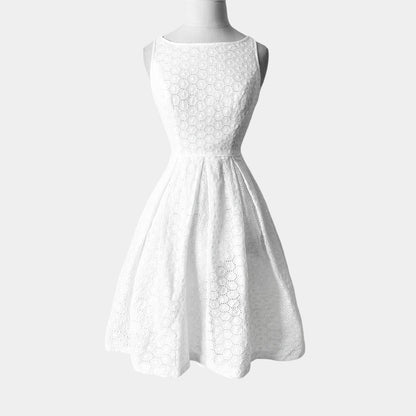 Kasper White Sleeveless Lace Pleated Knee Length Flared Skater Dress Size 4/S/M