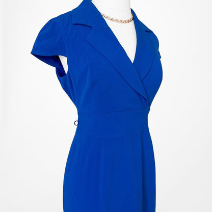 Kasper Blue Short Sleeve V-Neck Knee Length Bodycon Cocktail Dress Size 4/M