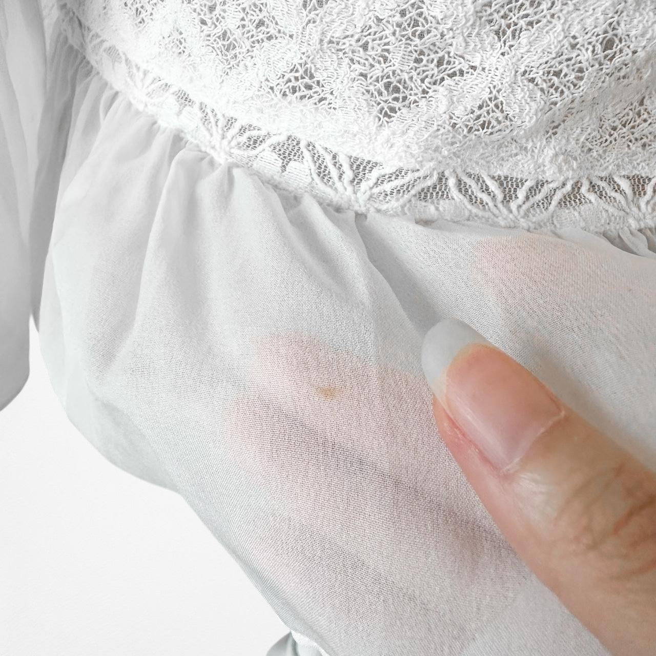 Candela White Sheer Lace Button Down Bell Sleeve Peplum Blouse Top Size XS