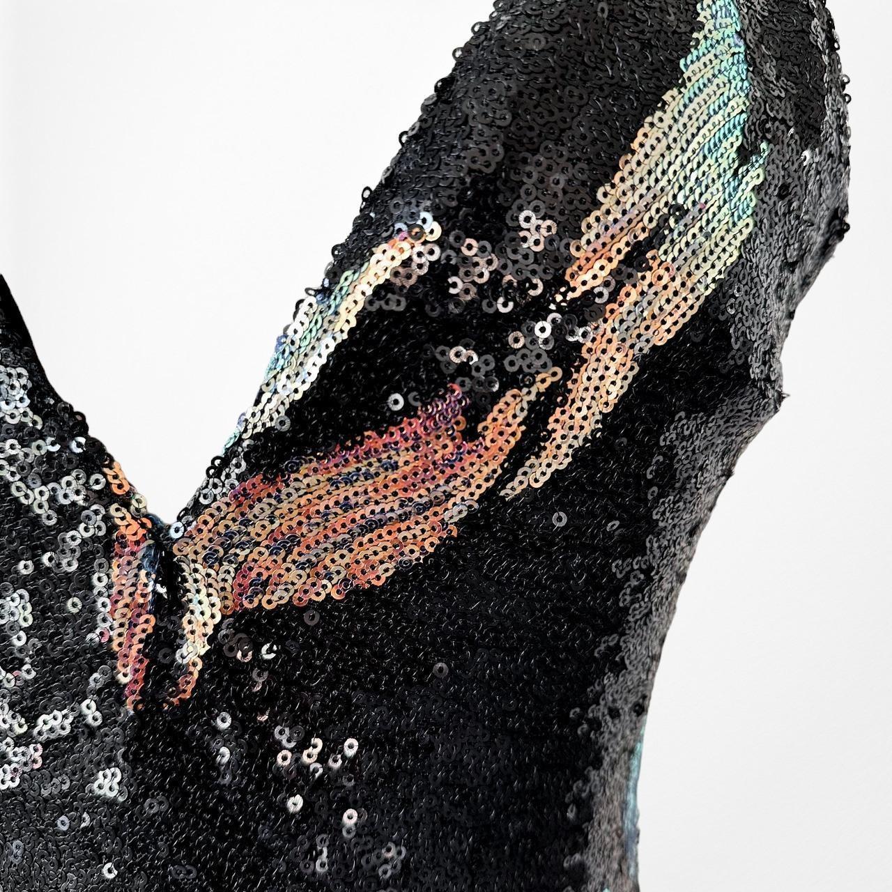 Black Sequin Fit Flared V-Neck Formal Cocktail Prom Dress Size XS/S/M