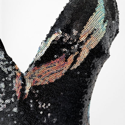 Black Sequin Fit Flared V-Neck Formal Cocktail Prom Dress Size XS/S/M