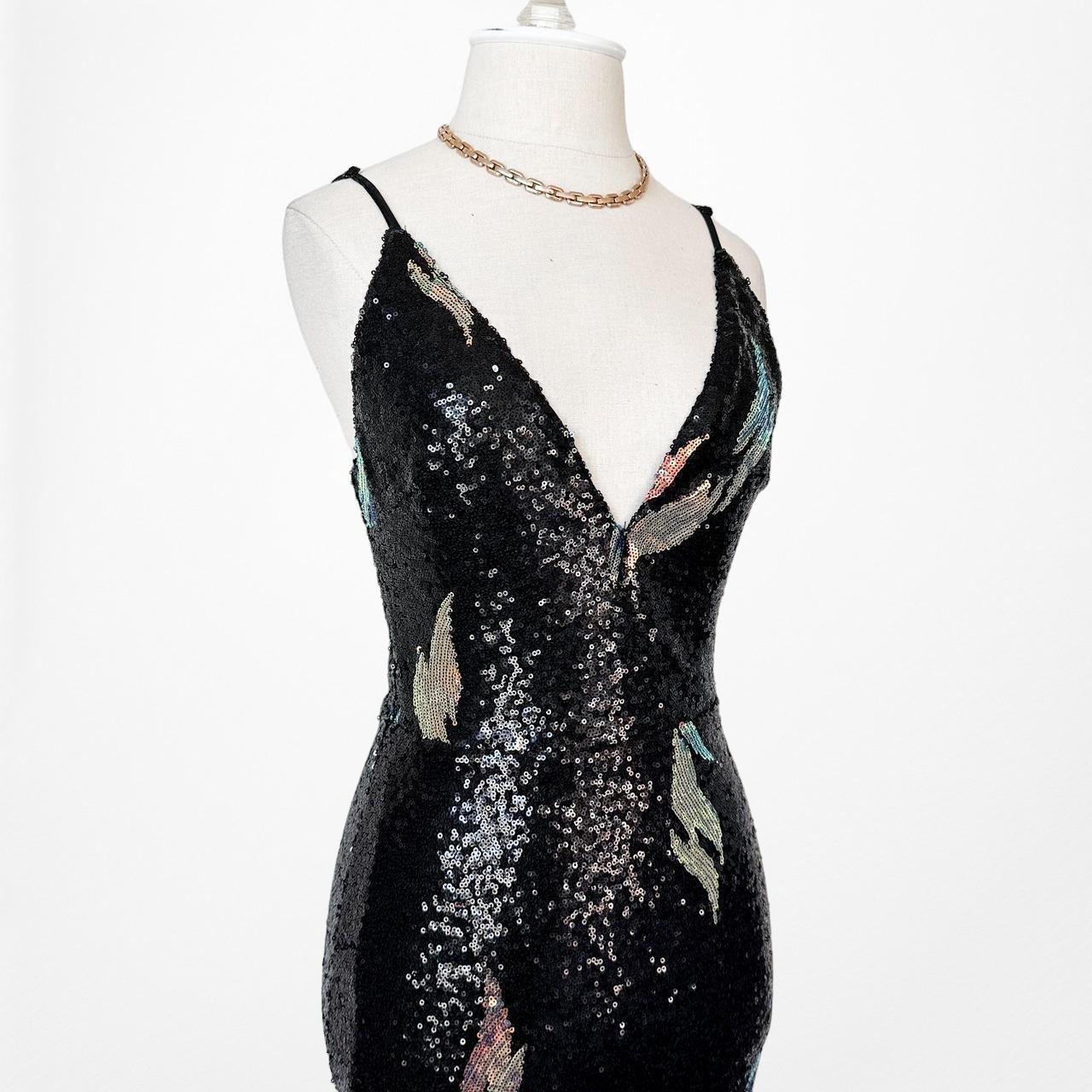 Black Sequin Fit Flared V-Neck Formal Cocktail Prom Dress Size XS/S/M