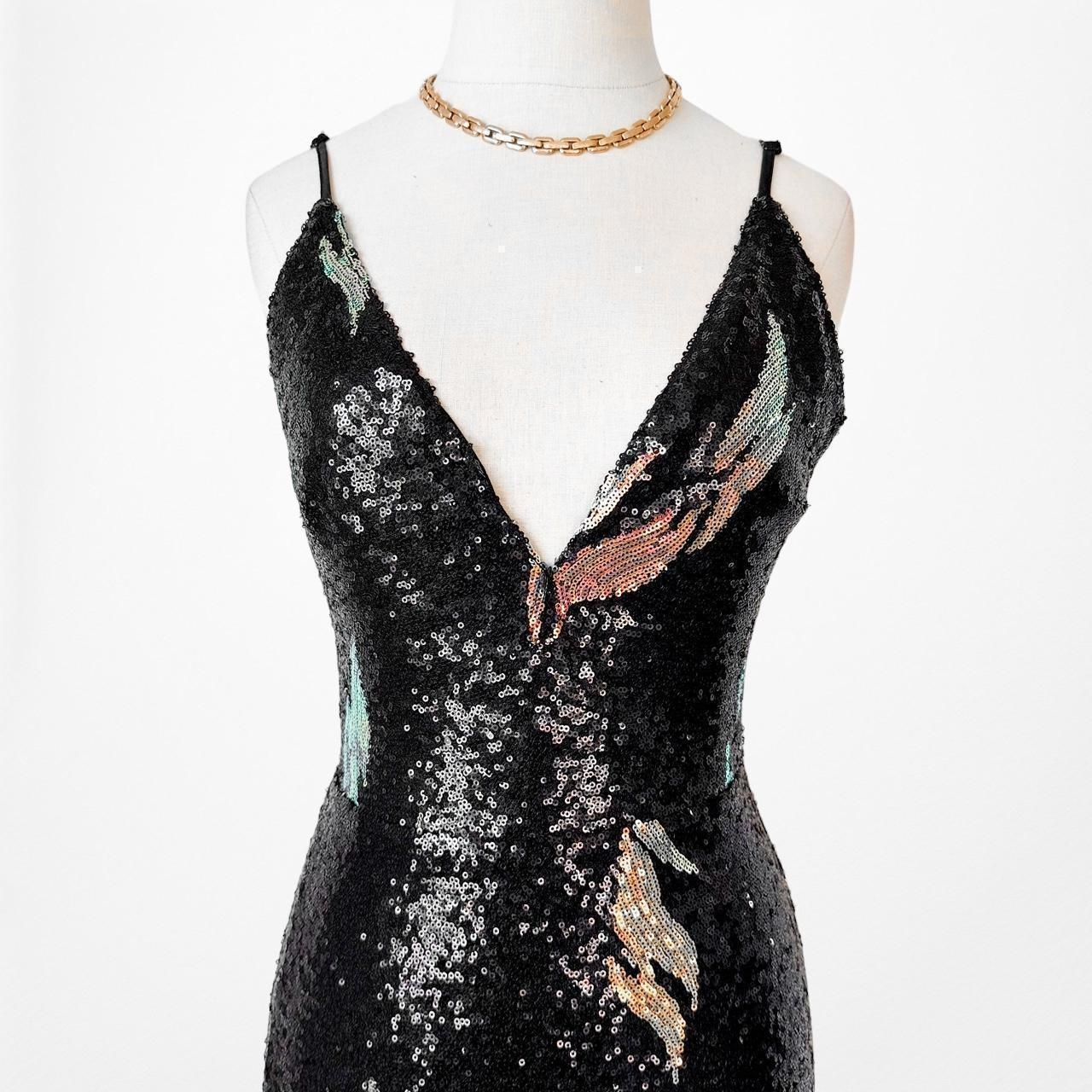 Black Sequin Fit Flared V-Neck Formal Cocktail Prom Dress Size XS/S/M